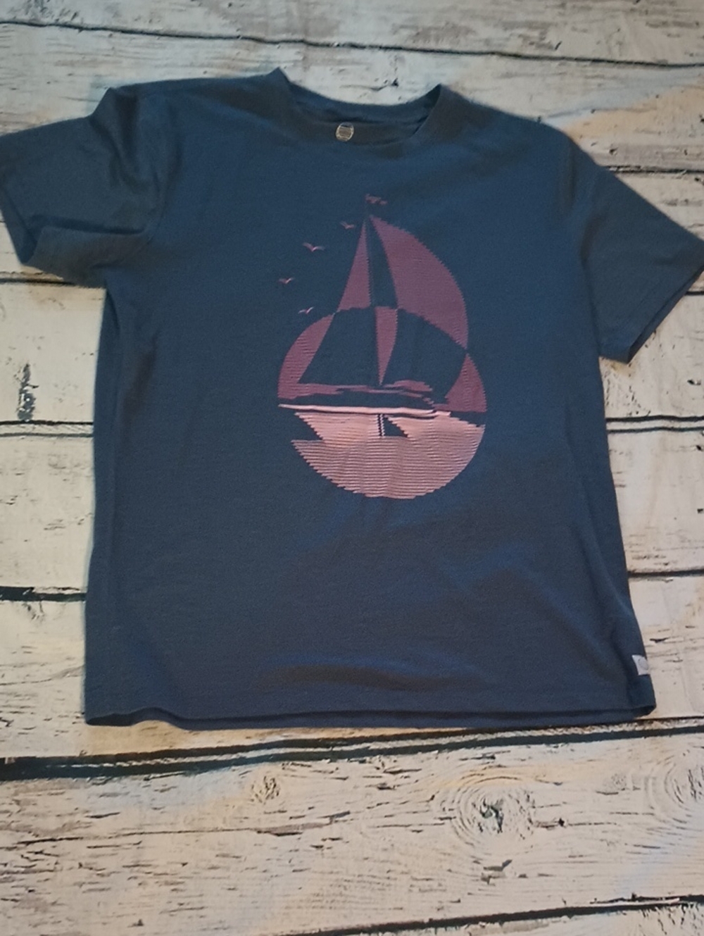 Marine Layer Men's The Air Tee Blue Pink Boat Graphic M L